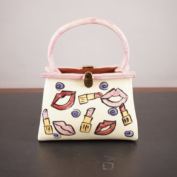 Pink Ceramic Purse Vase Sonja Picard Signed - Picture 1 of 7
